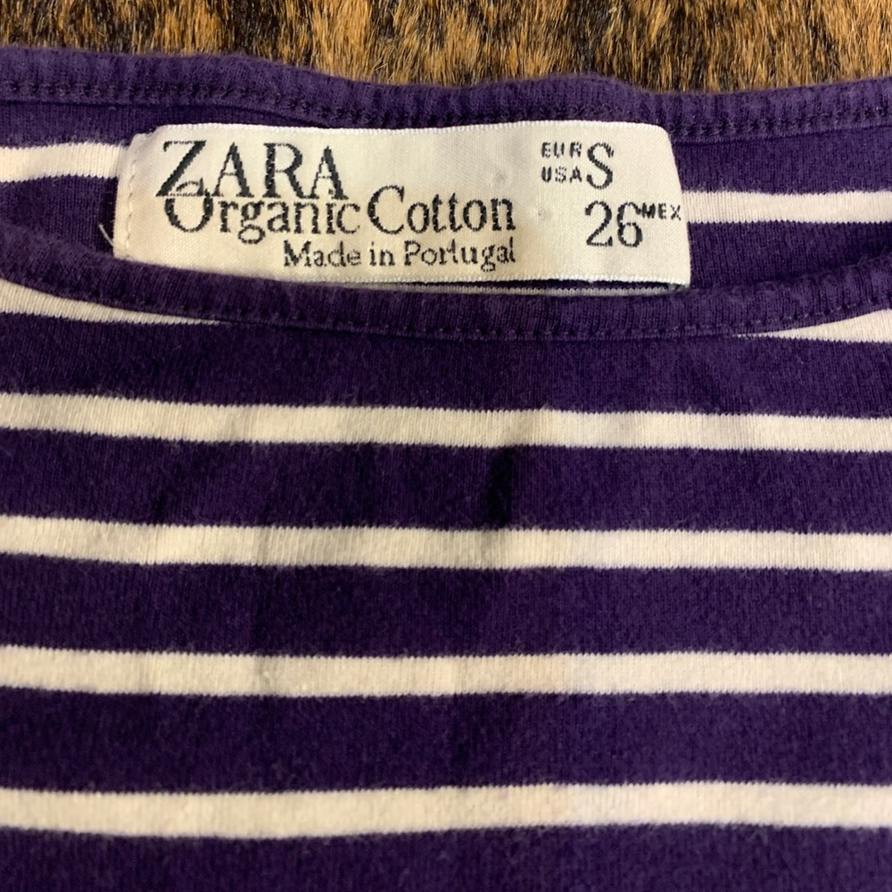 Zara Organic Cotton size small purple and white stripe 3/4 length sleeve - Picture 2 of 6